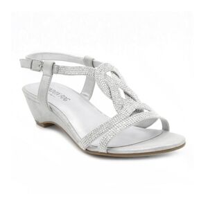 London Fog "Macey" wedge dress sandals.Silver
